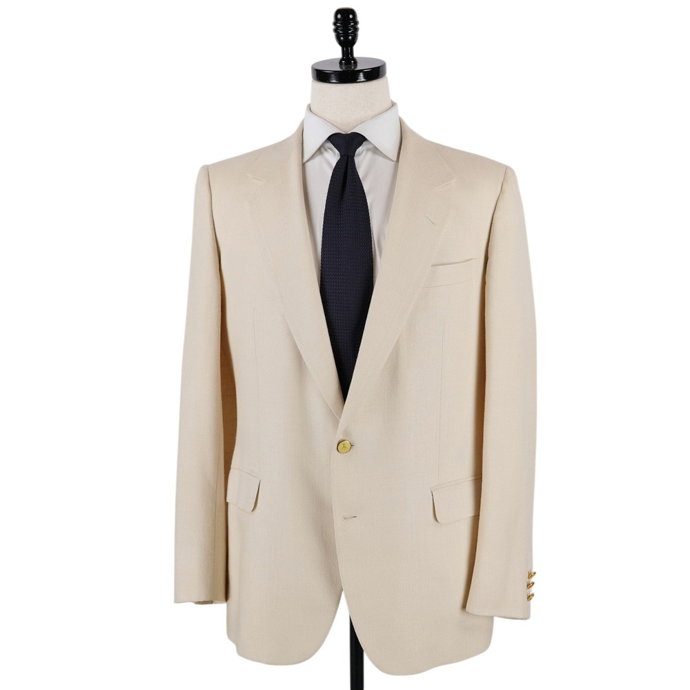 Brioni Blazer 42R Beige Gold Button Silk Wool Sport Coat Vintage